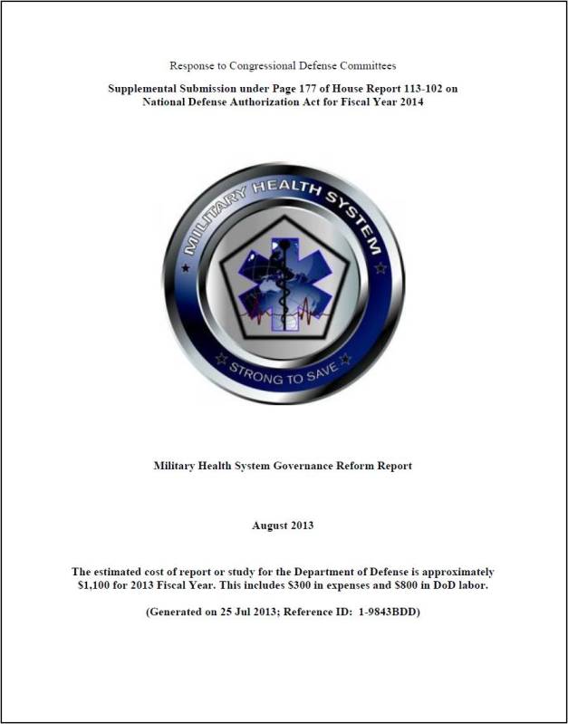 Military Health System Governance Reform Report to Congress - August 2013