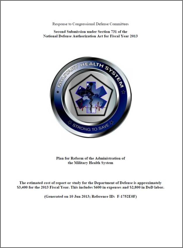 Plan for Reform of the Administration of the Military Health System – Second Report to Congress 5 March 2013