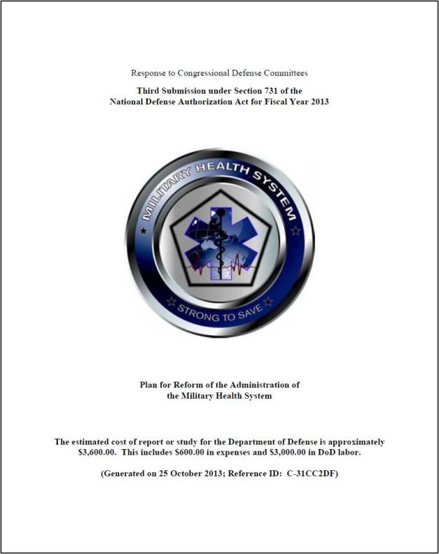 Plan for Reform of the Administration of the Military Health System – Third Report to Congress 25 October 2013