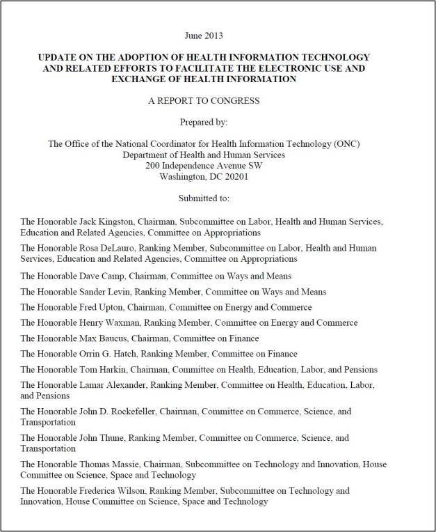 ONC Report to Congress - UPDATE ON THE ADOPTION OF HEALTH INFORMATION TECHNOLOGY